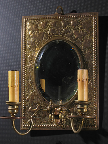 Pair of Aesthetic Double Arm Sconces with Beveled Mirror